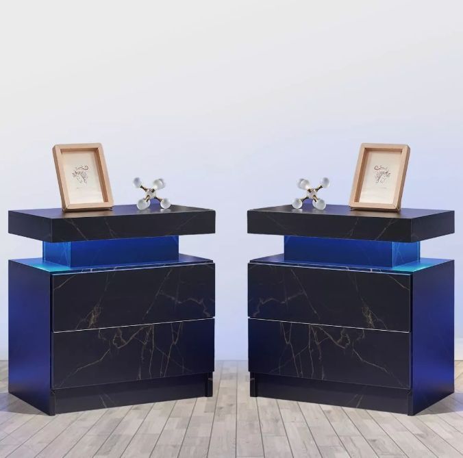 Velador Con Luz Variable Con 2 Cajones Homer Design 52*35*49-3