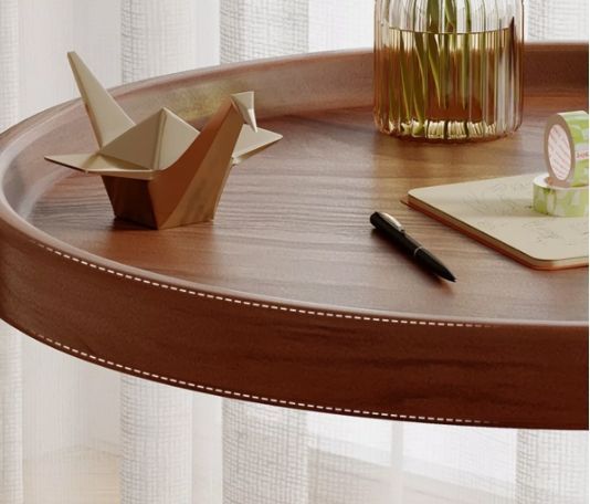 Mesa De Centro Lateral Living Redonda Doble Con Rueda Freno Color Marrón-4