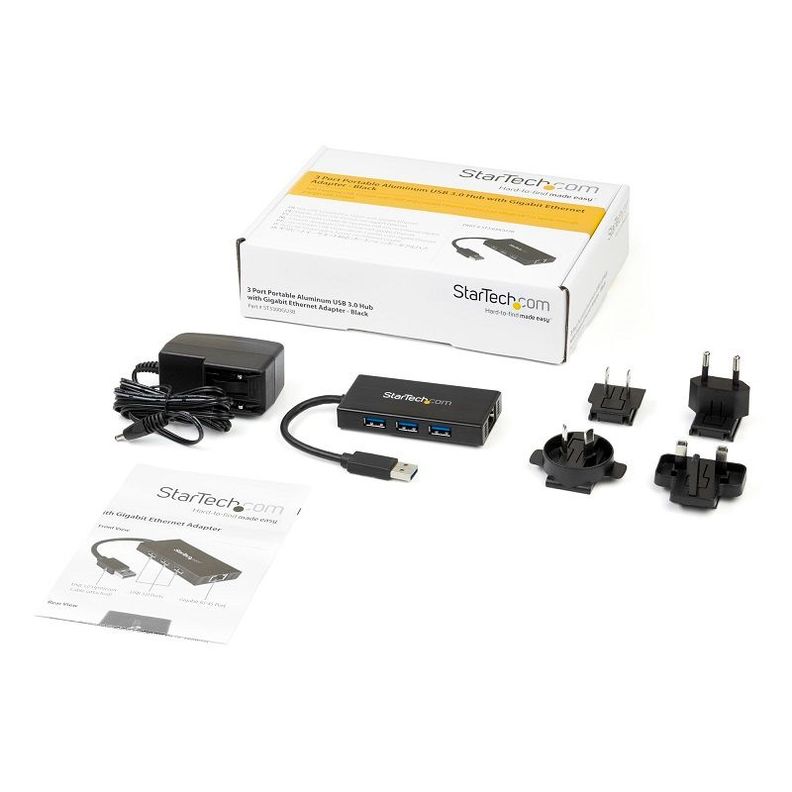 Adaptador Startech Hub ST3300GU3B USB-A a RJ-45/USB-A(3) 4 Puertos-1