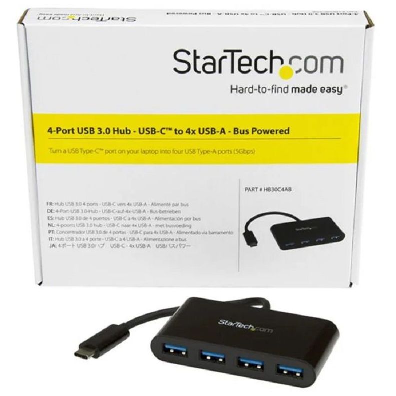 Adaptador Startech Hub USB-C a USB-A 4 Puertos HB30C4AB-1