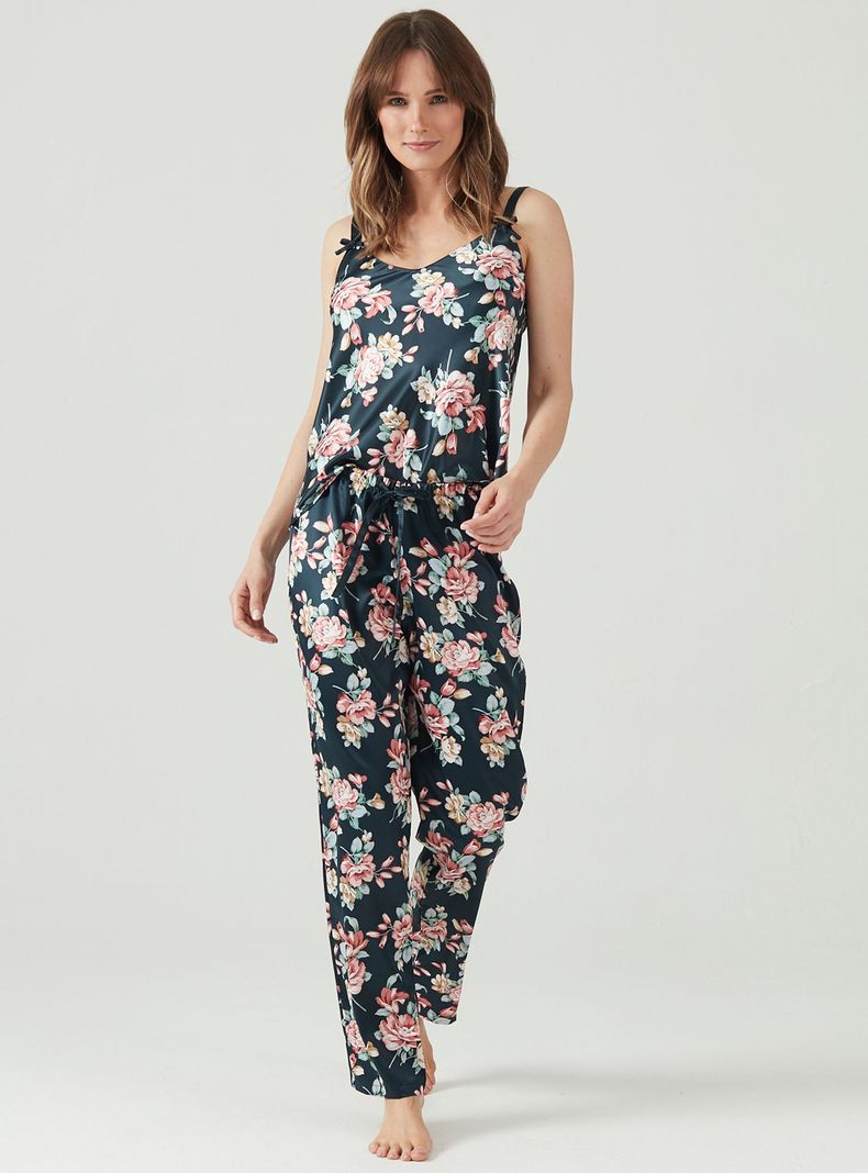 Pijama de Mujer Cinta Pantalon Largo Azul Estampado-0