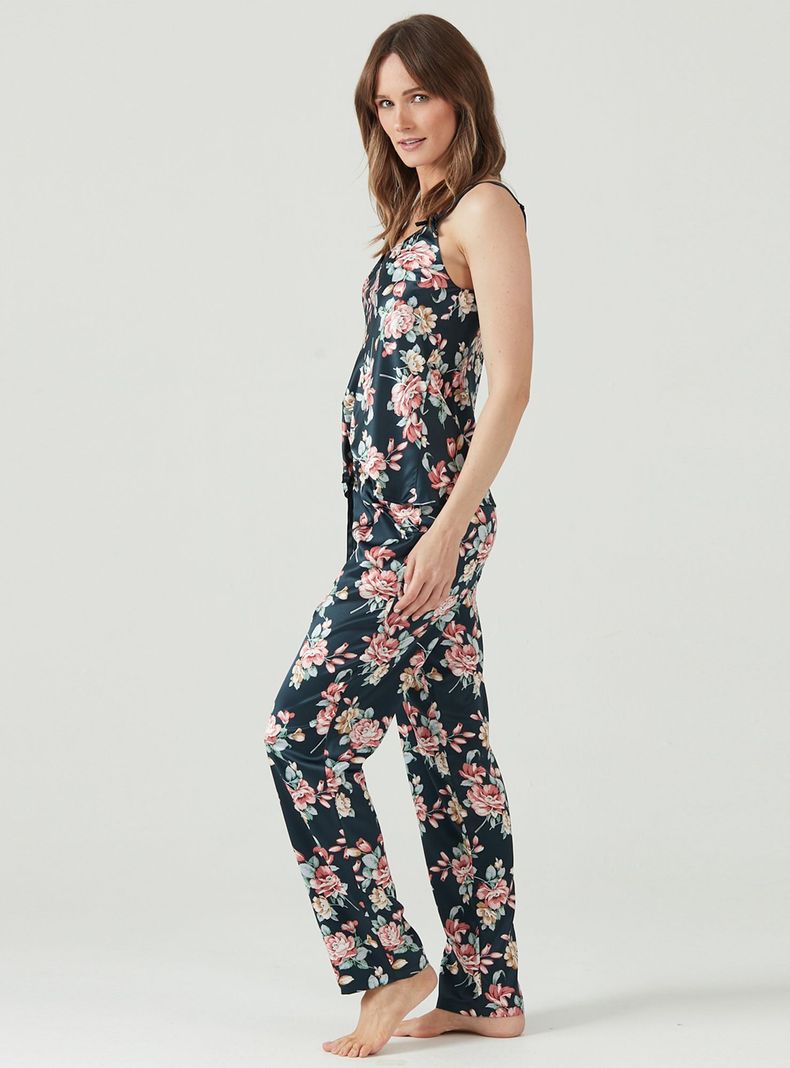 Pijama de Mujer Cinta Pantalon Largo Azul Estampado-1