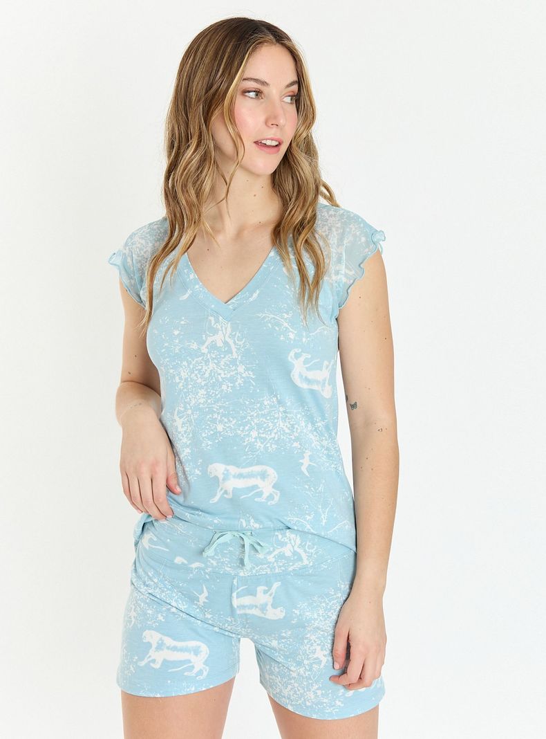 Pijama de Mujer Dame Short Celeste-1