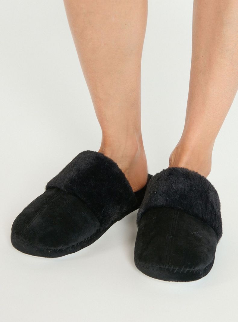 Pantufla de Mujer Zapatilla Gamuza Negro-1