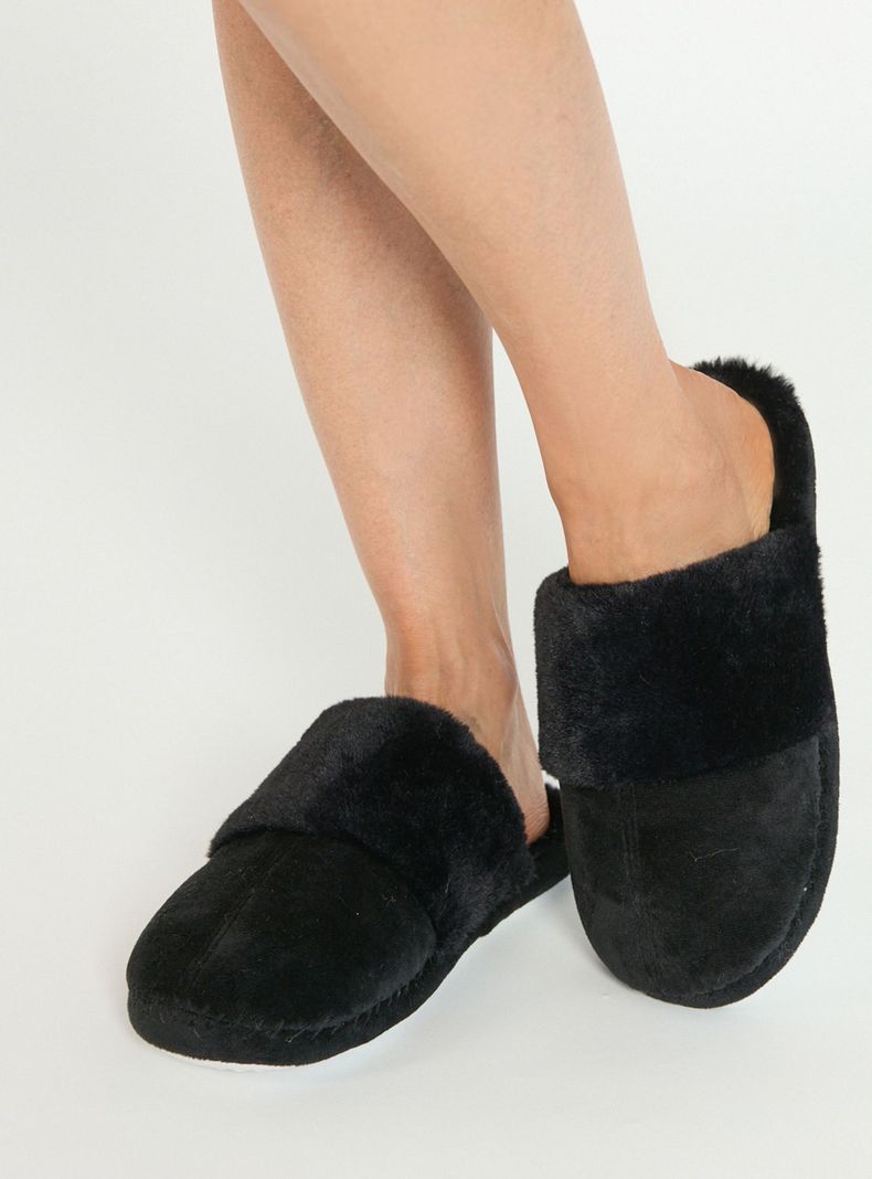 Pantufla de Mujer Zapatilla Gamuza Negro-2