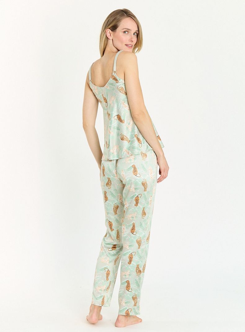 Pijama de Mujer Cinta Pantalon Largo Verde Estampado-2