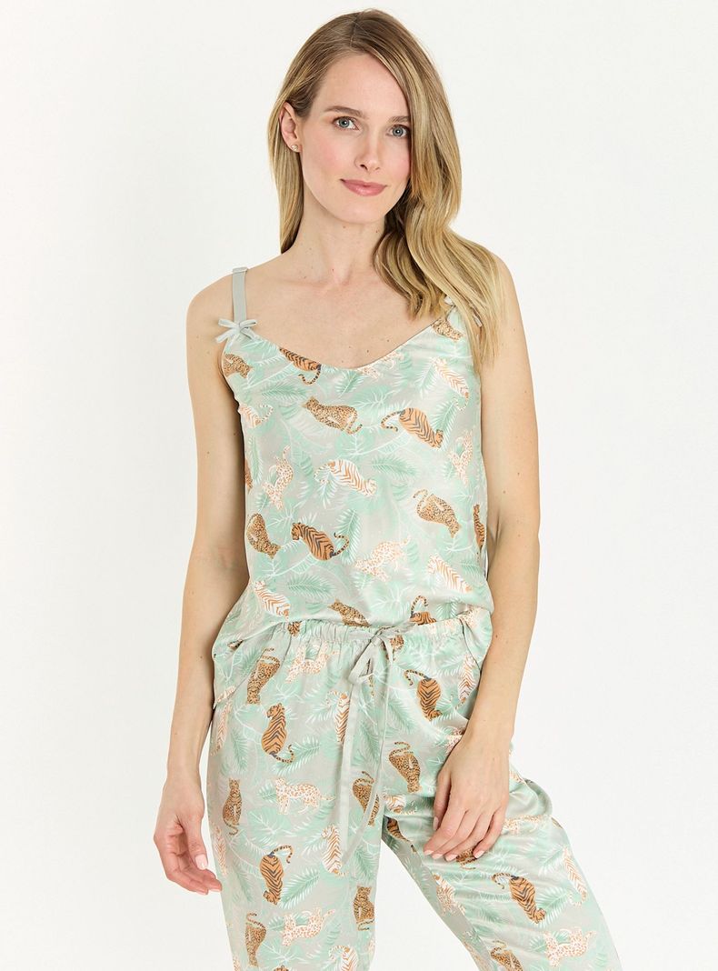 Pijama de Mujer Cinta Pantalon Largo Verde Estampado-3