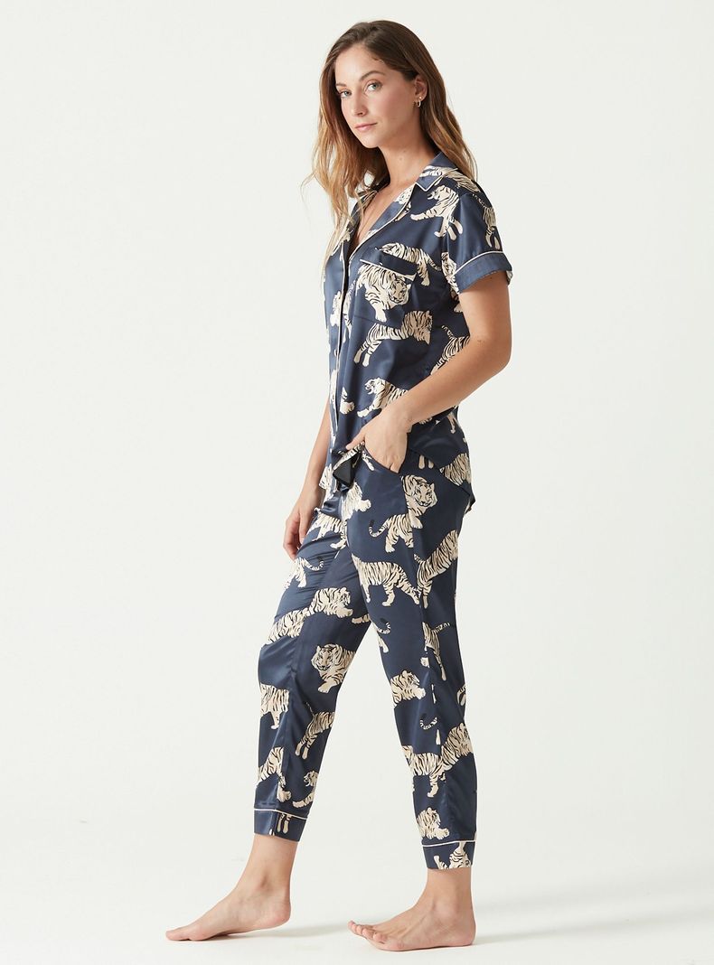 Pijama de Mujer Roma Manga Corta Azul Estampado-1