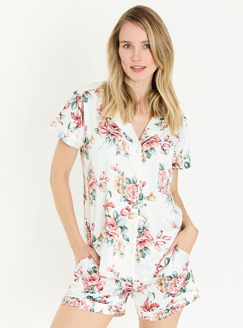 Pijama de Mujer Roma Short Blanco Estampado Flor-1