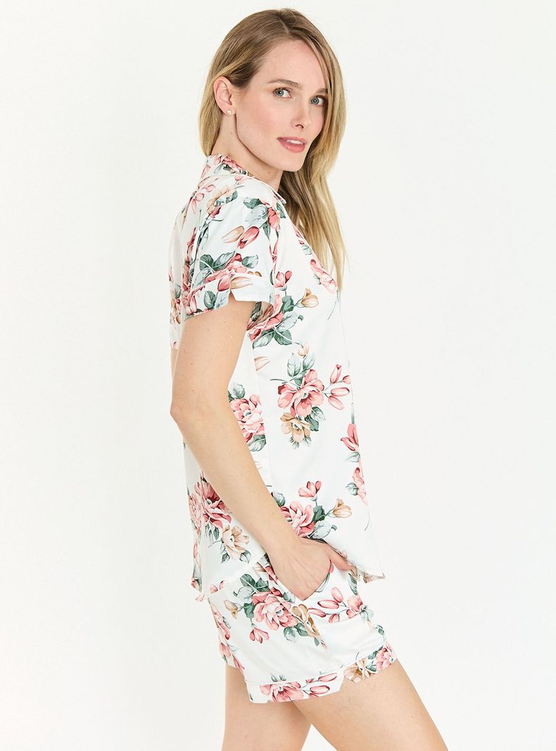Pijama de Mujer Roma Short Blanco Estampado Flor-2