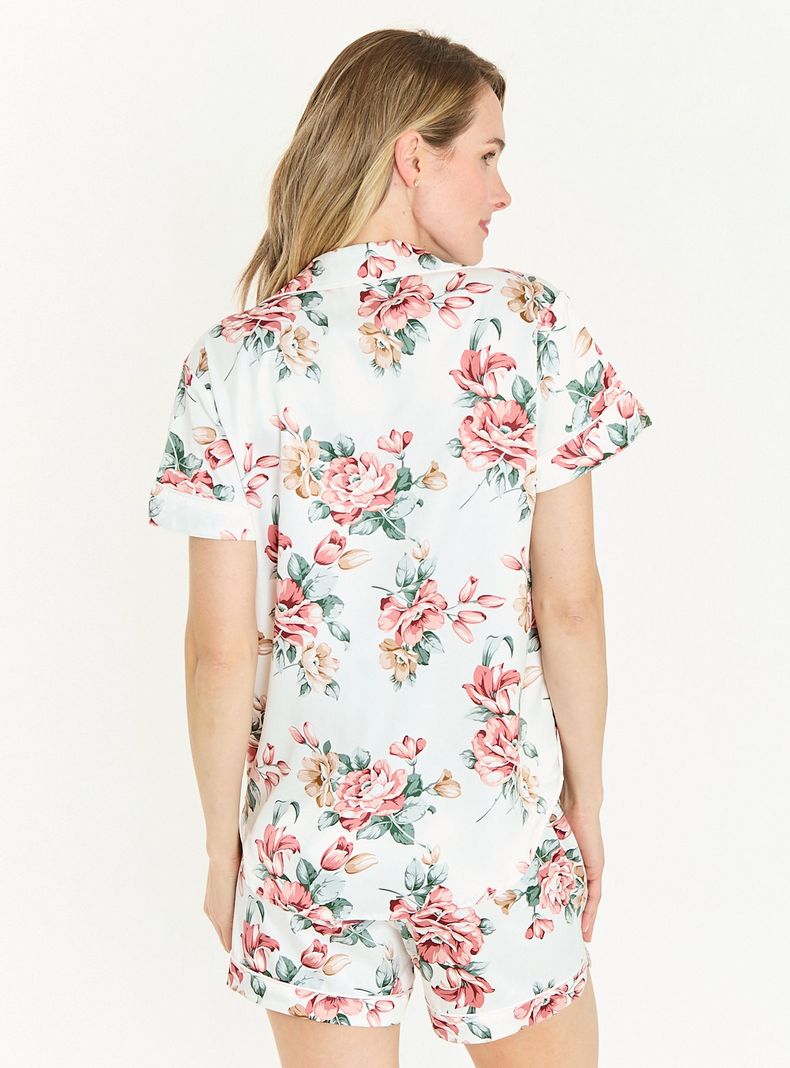 Pijama de Mujer Roma Short Blanco Estampado Flor-3