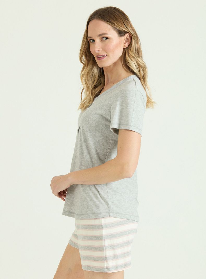 Pijama de Mujer Rayas Short Gris-2
