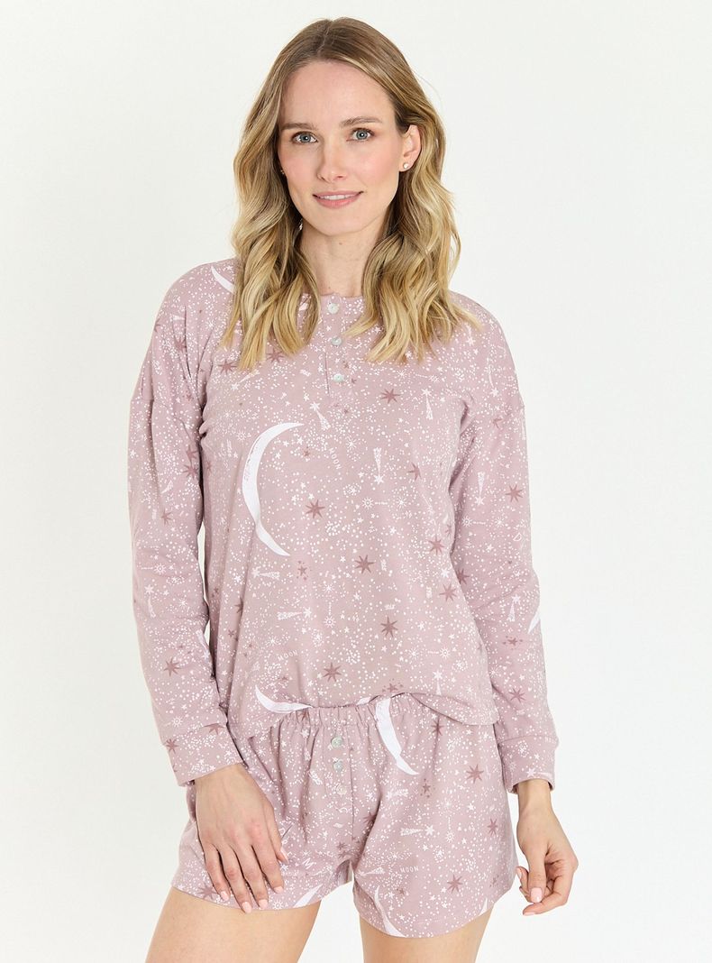 Pijama de Mujer Pipa Nacional Malva Estampado-1