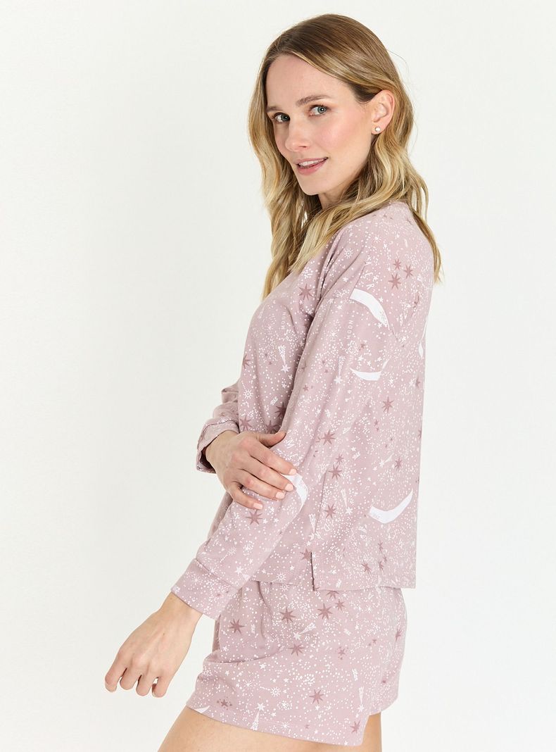 Pijama de Mujer Pipa Nacional Malva Estampado-2