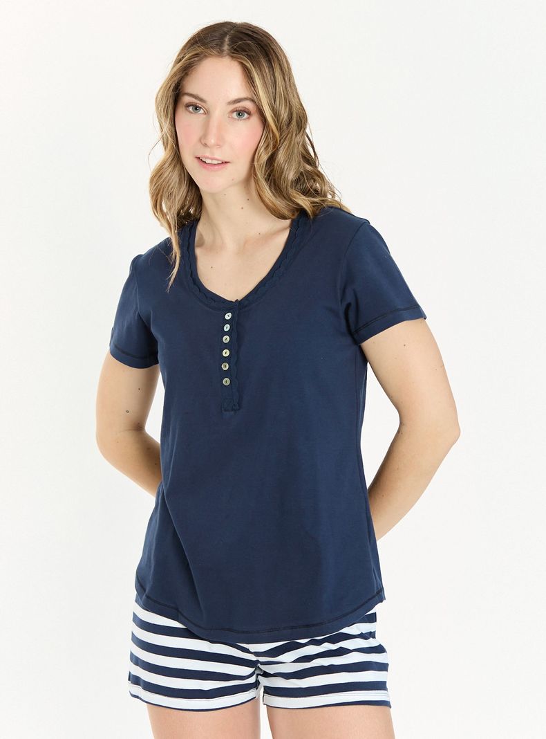 Pijama de Mujer Rayas Short Azul-2