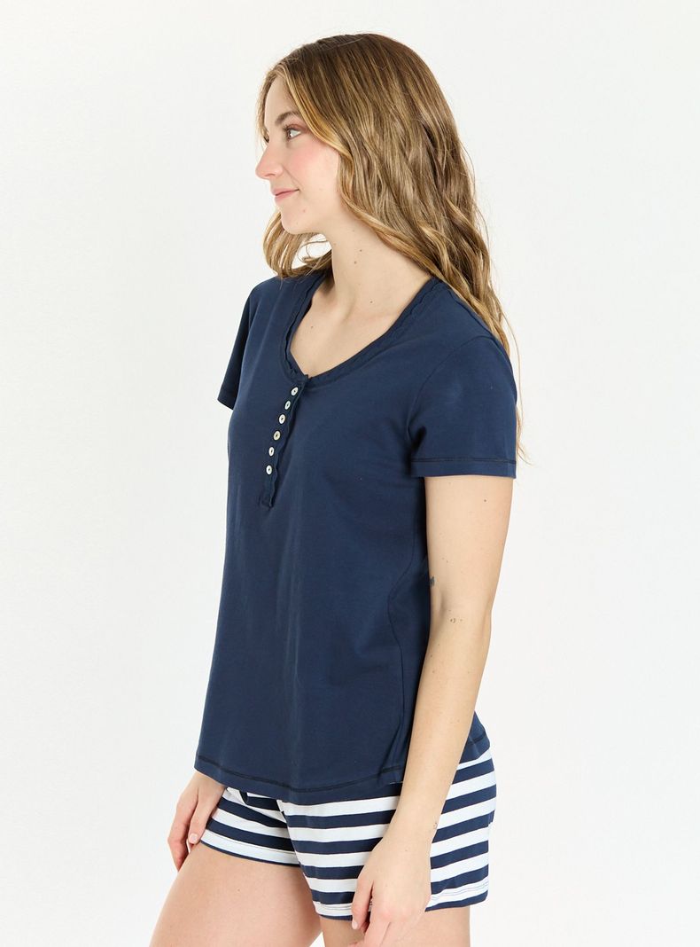 Pijama de Mujer Rayas Short Azul-3