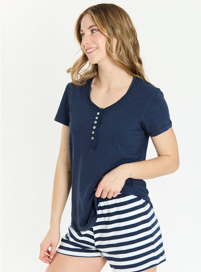 Pijama de Mujer Rayas Short Azul-4