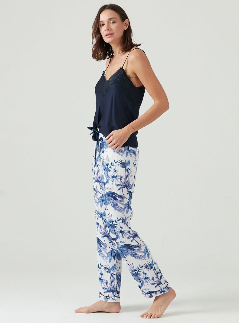 Pijama de Mujer Adela Pantalon Largo Azul-1