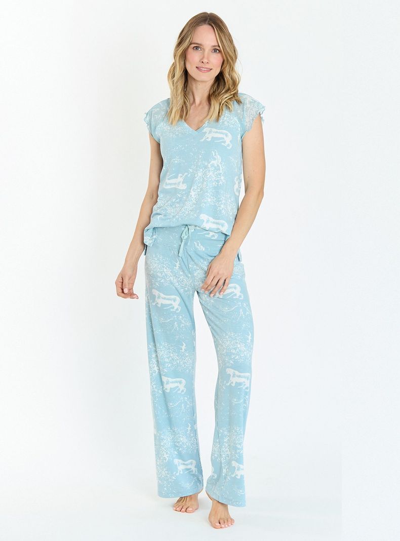 Pijama de Mujer Dame Pantalón Largo Celeste-0