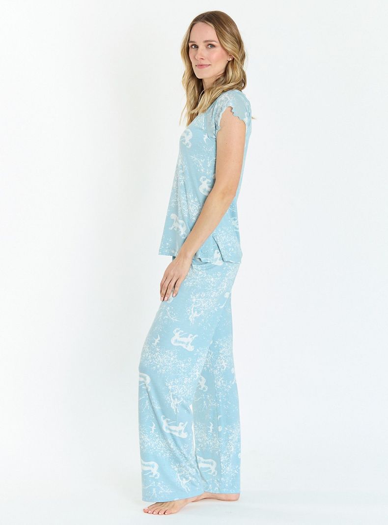 Pijama de Mujer Dame Pantalón Largo Celeste-1