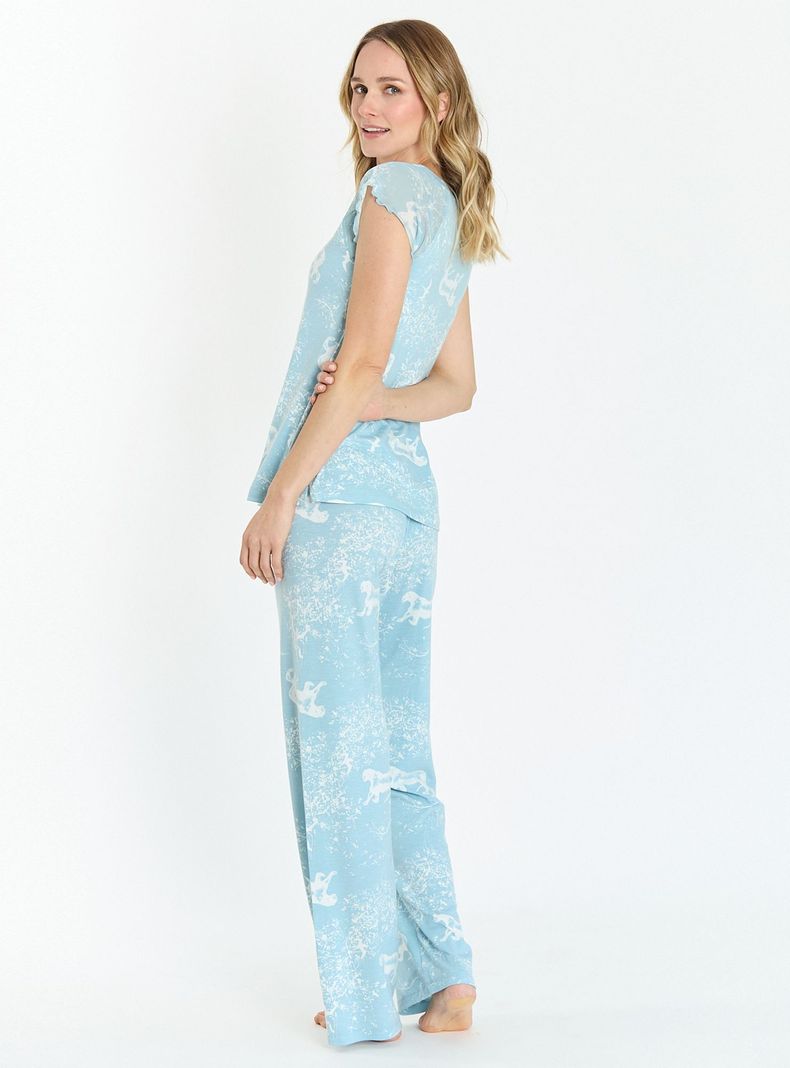 Pijama de Mujer Dame Pantalón Largo Celeste-2