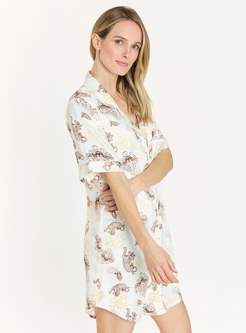 Camisa de Domir Sport Manga Corta Beige Estampado-2