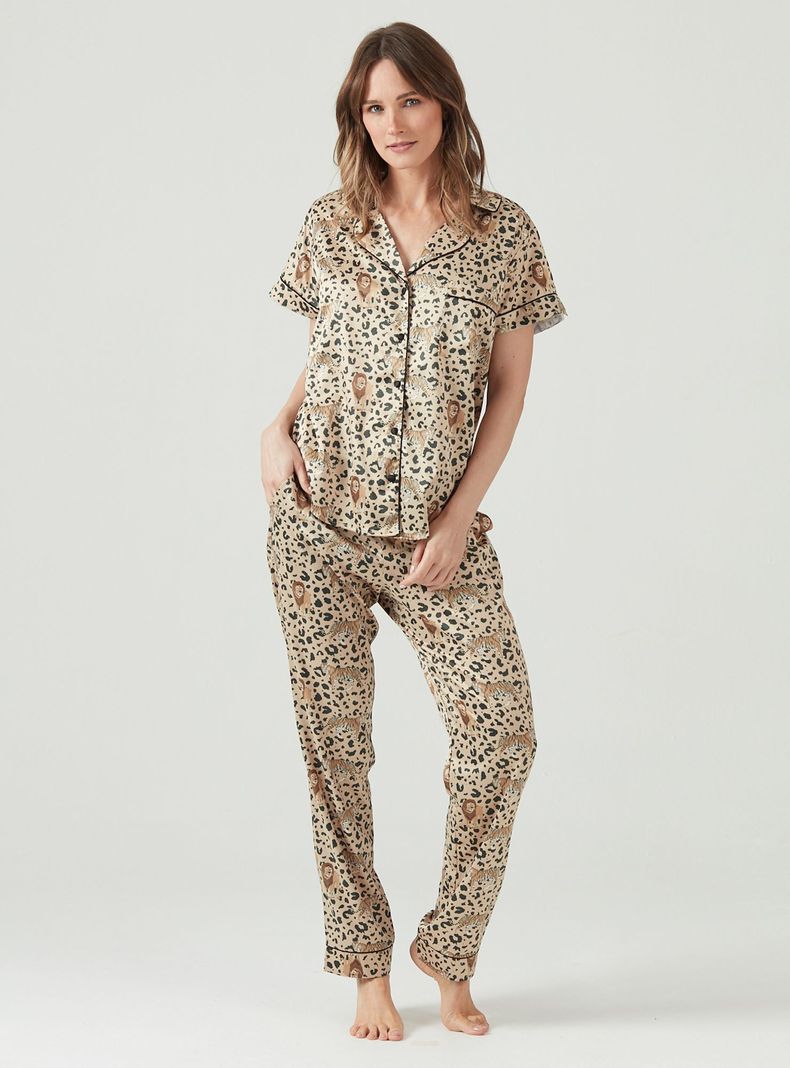 Pijama de Mujer Roma Pantalon Largo Beige Estampado-0