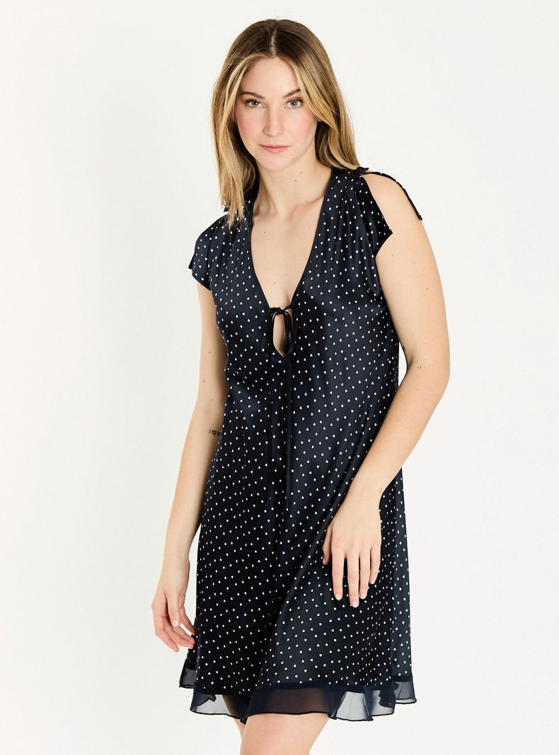 Camisa de Dormir Sesgo Azul Estampado Corazones-1
