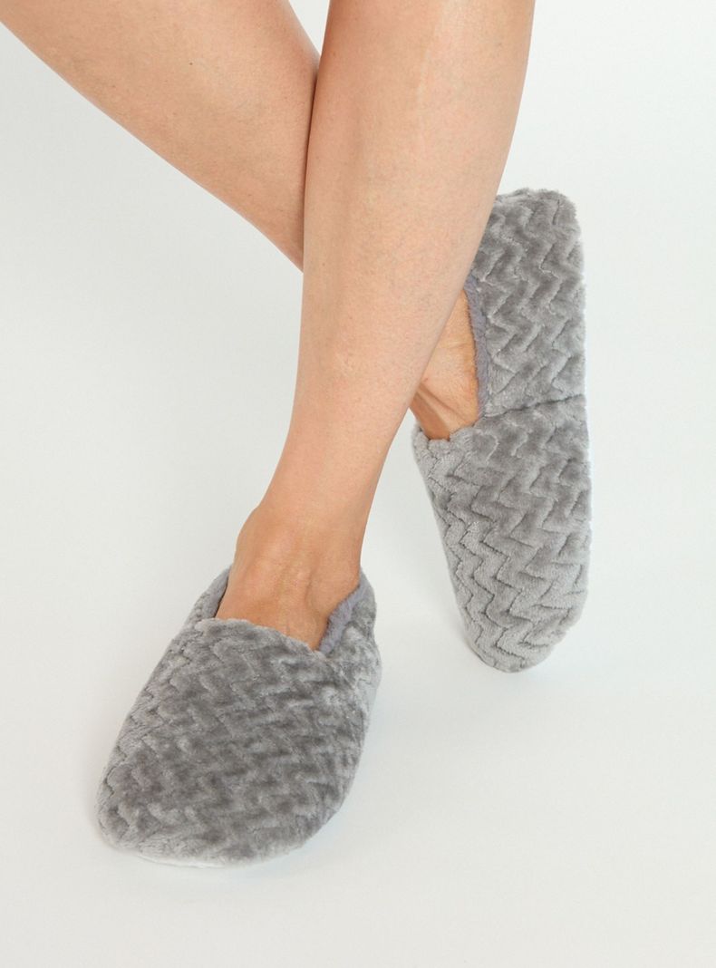 Pantufla de Mujer Zapatilla Chenille Gris Claro-1