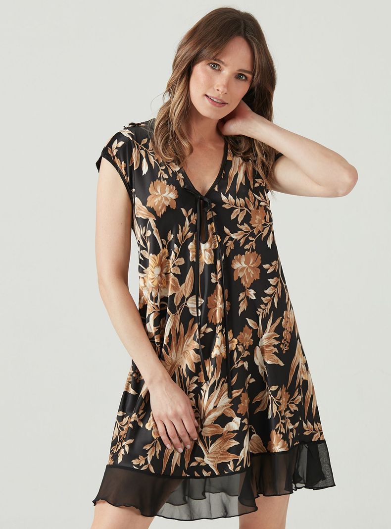Camisa de Dormir Sesgo Negro Flor-1