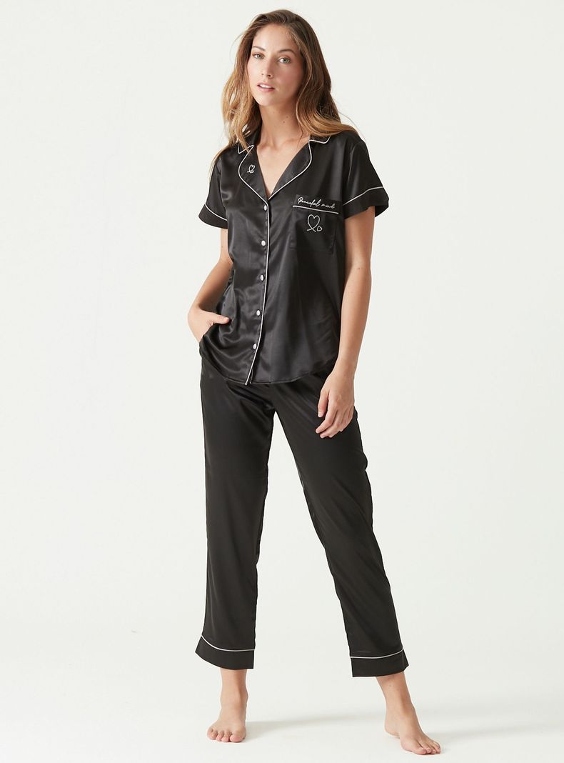 Pijama de Mujer Roma Manga Corta Negro-0