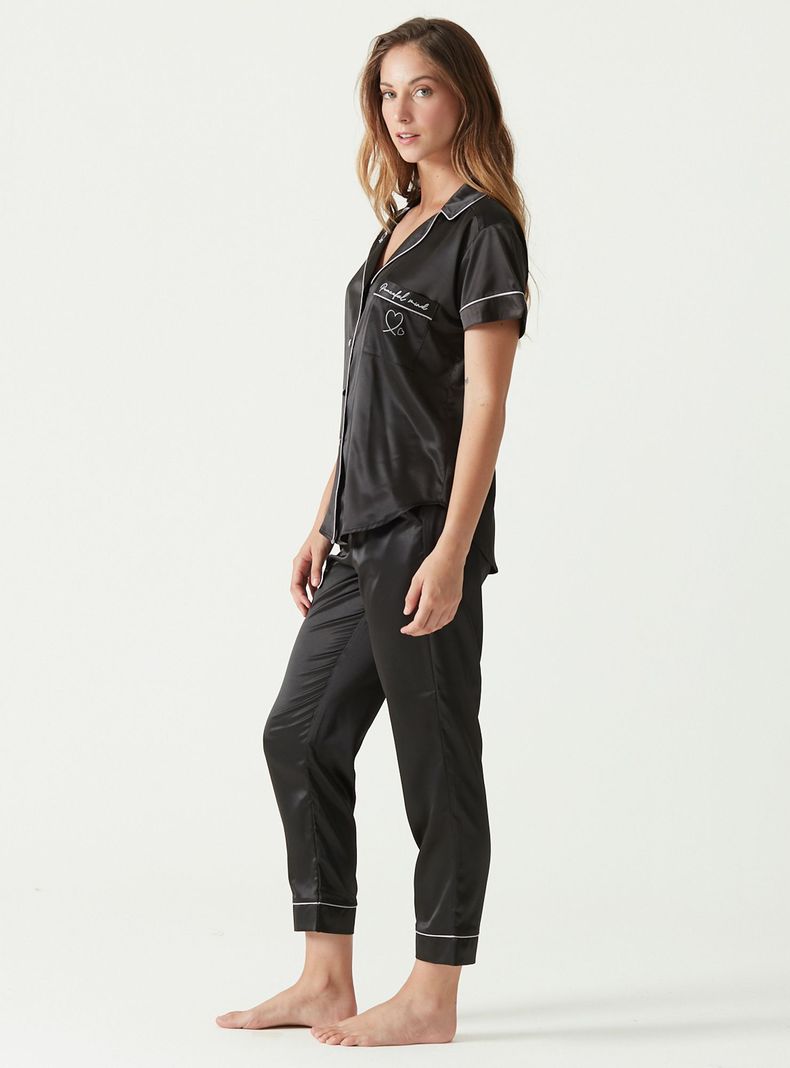 Pijama de Mujer Roma Manga Corta Negro-1
