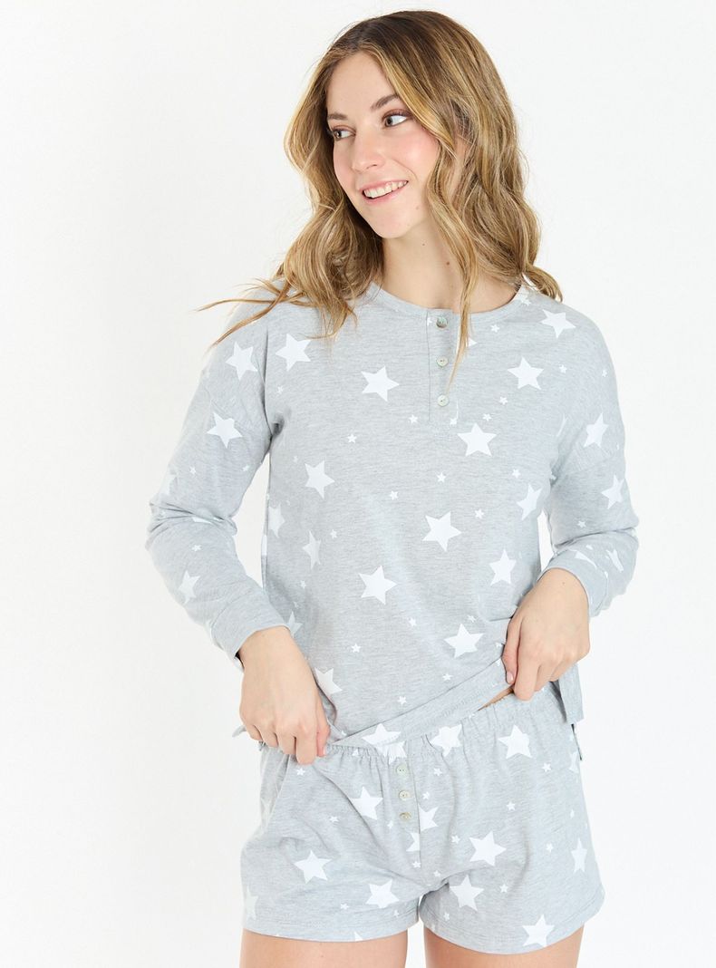 Pijama de Mujer Pipa Nacional Gris Estampado-1