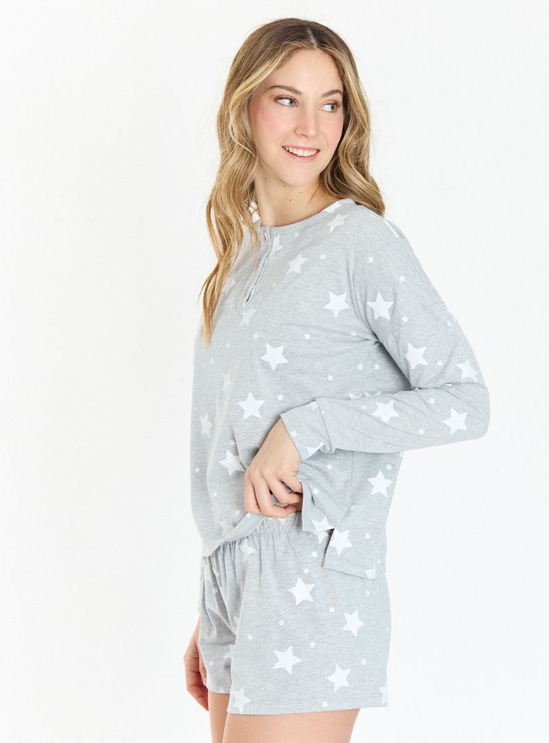 Pijama de Mujer Pipa Nacional Gris Estampado-2