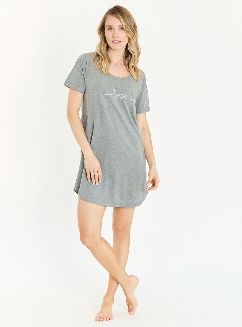 Camisa de Dormir Emilia Manga Corta Gris Melange-0
