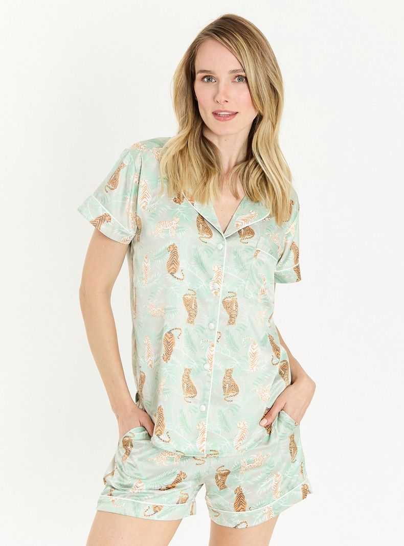 Pijama de Mujer Roma Short Verde Estampado-1