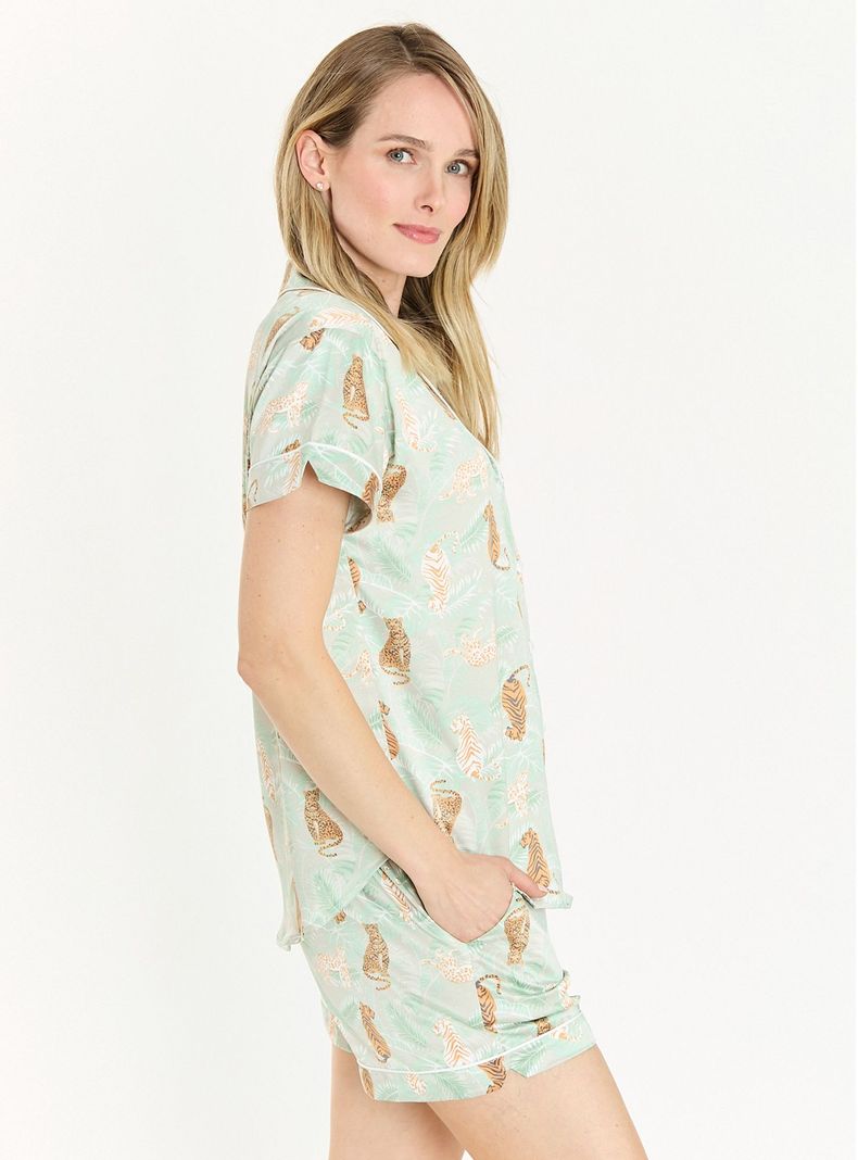 Pijama de Mujer Roma Short Verde Estampado-2