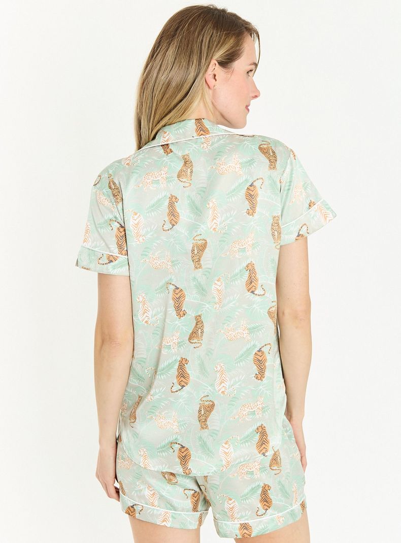 Pijama de Mujer Roma Short Verde Estampado-3