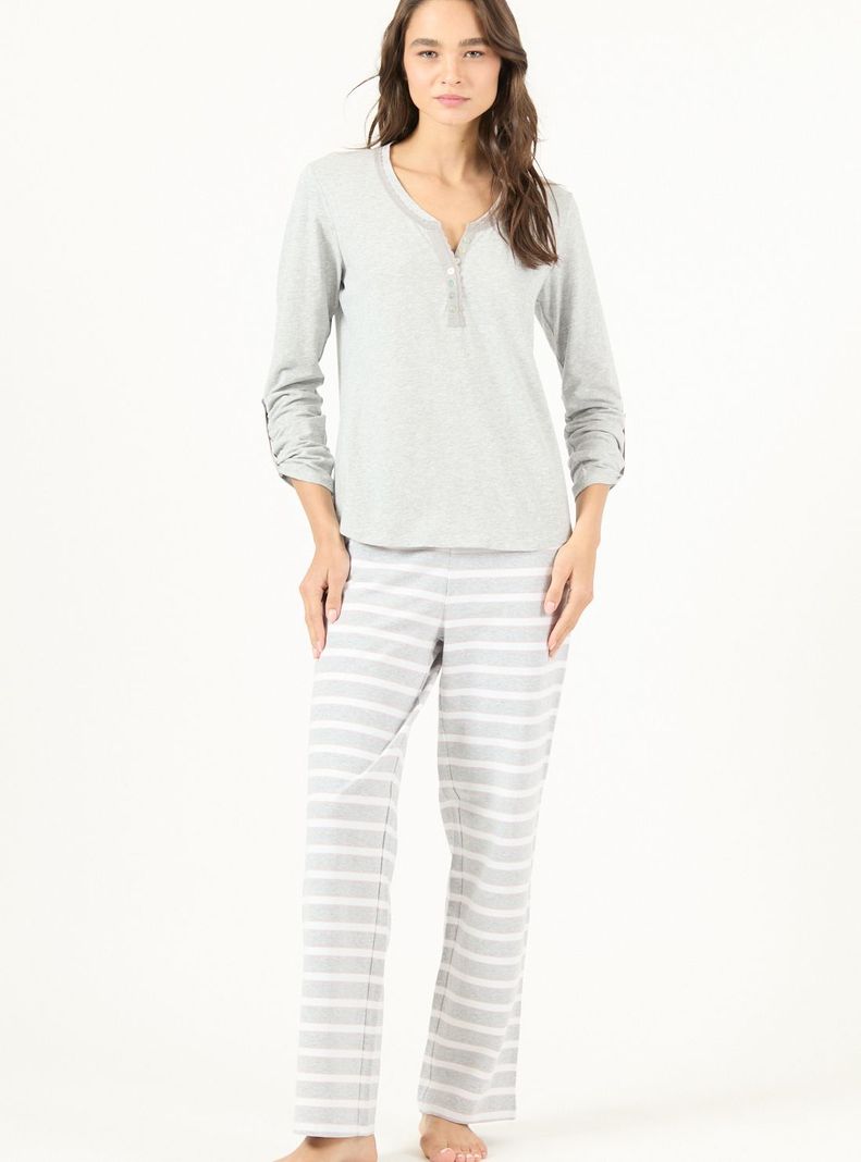 Pijama de Mujer Clara Manga Larga Gris-0