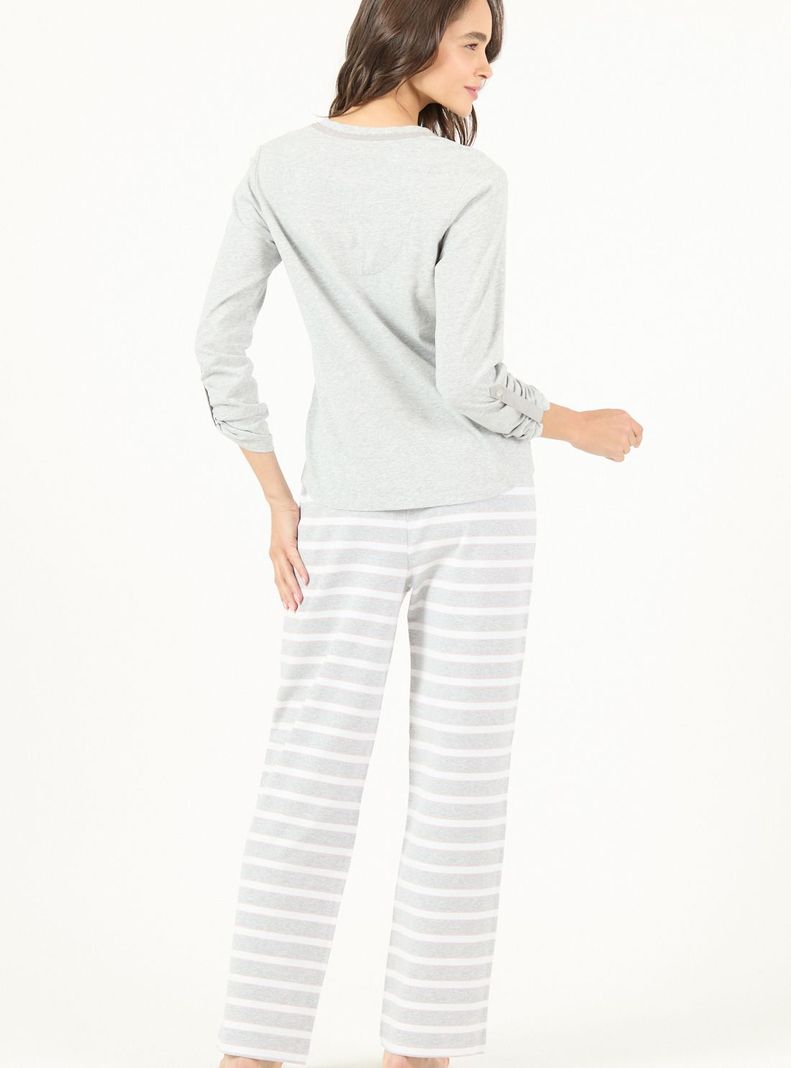 Pijama de Mujer Clara Manga Larga Gris-2