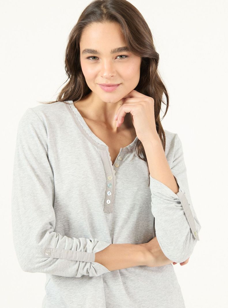 Pijama de Mujer Clara Manga Larga Gris-3