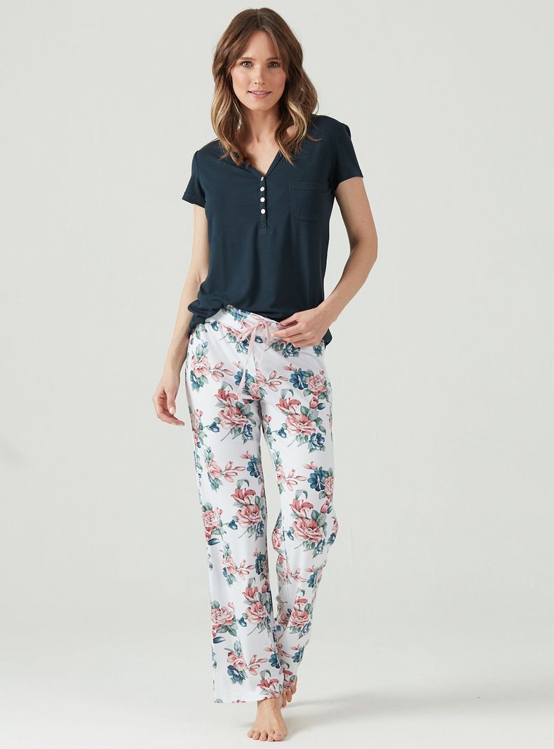 Pijama de Mujer Kate Pantalon Largo Azul-0