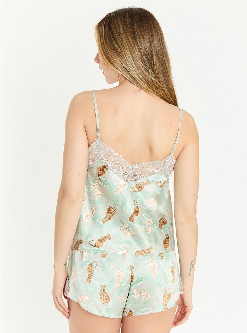 Pijama de Mujer Uma Short Verde Estampado-3