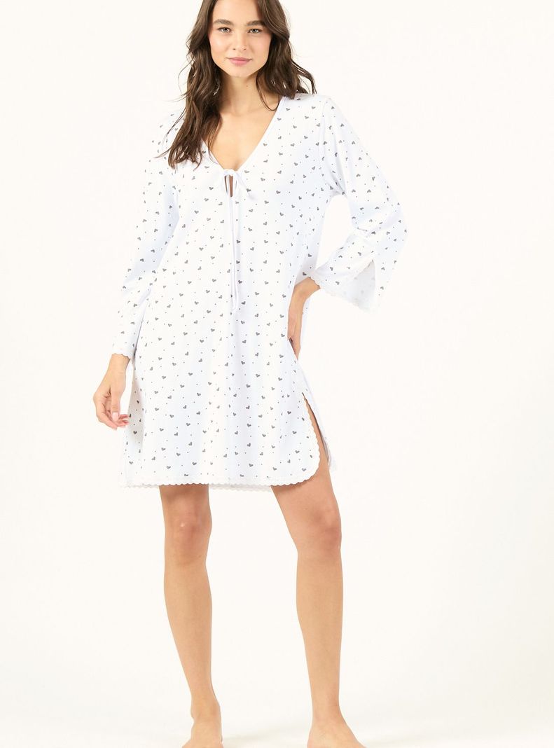 Camisa de Dormir Cleo Manga Larga Blanco Estampado-0