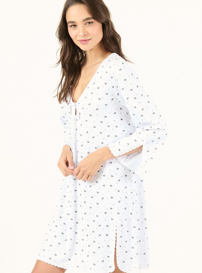 Camisa de Dormir Cleo Manga Larga Blanco Estampado-2