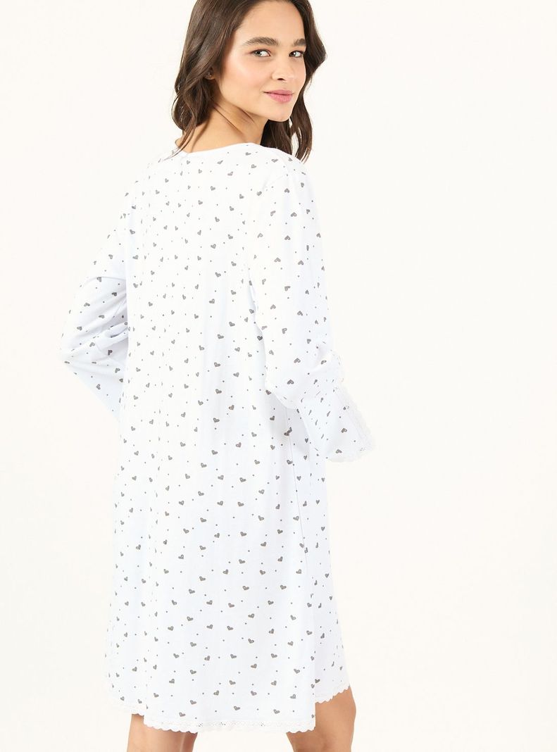 Camisa de Dormir Cleo Manga Larga Blanco Estampado-3