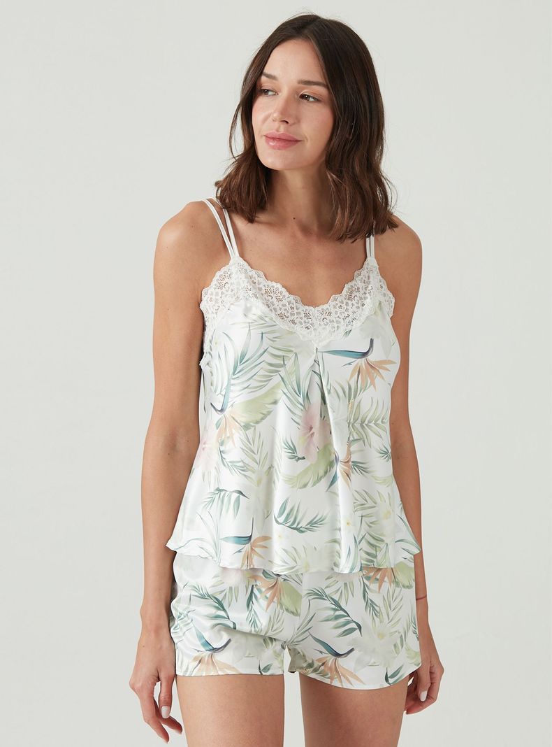 Pijama de Mujer Siena Short Blanco Estampado-1