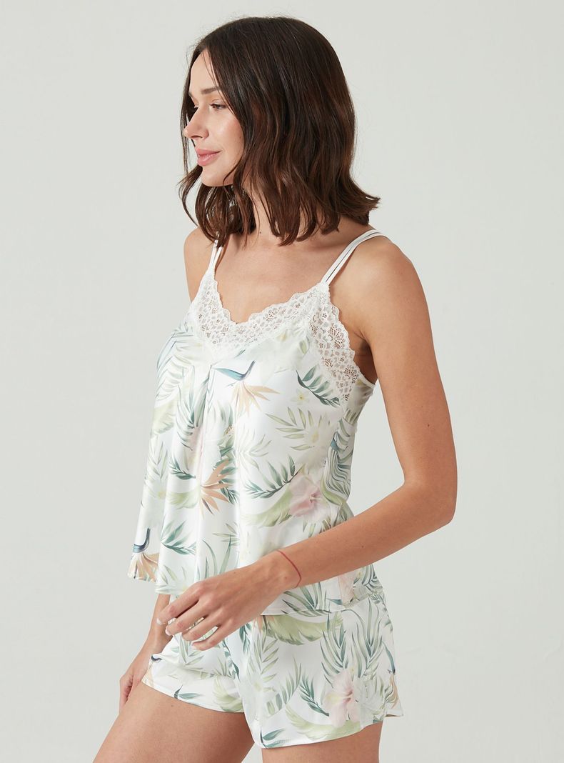 Pijama de Mujer Siena Short Blanco Estampado-2