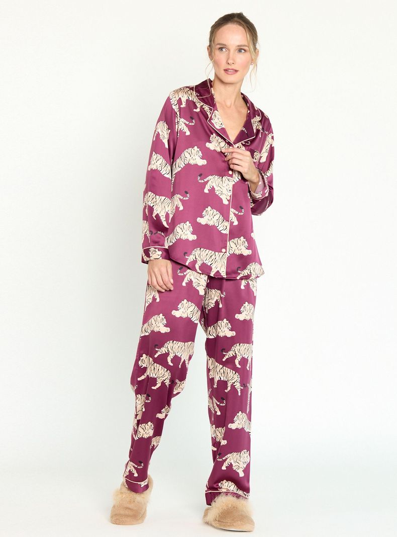 Pijama de Mujer Sport Manga Larga Burdeo Estampado-0