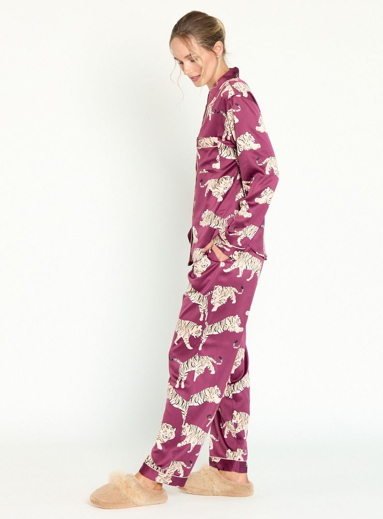Pijama de Mujer Sport Manga Larga Burdeo Estampado-1